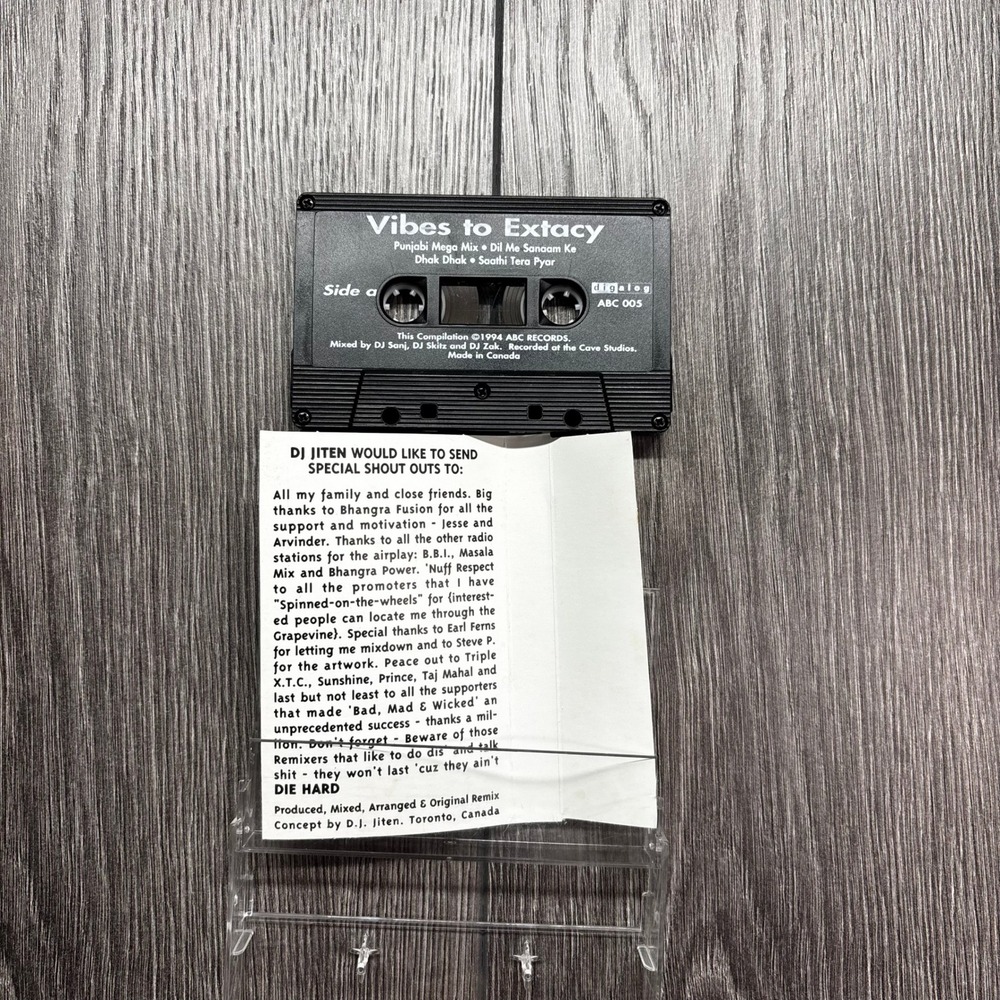 DJ Jiten Die Hard Hindi Remixes Vibes to Extacy Cassette Tape 1994 ABC Records - Picture 3 of 4